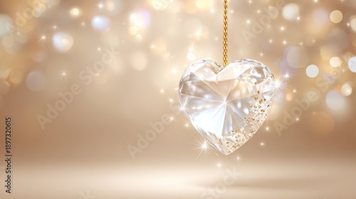 Hanging Crystal Heart Ornament with Soft Gold Background
