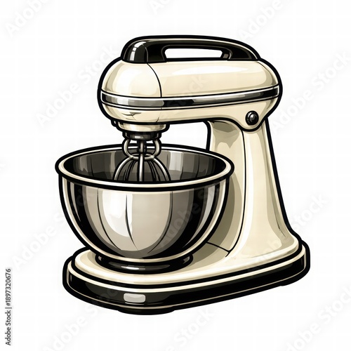 Wallpaper Mural Vintage Kitchen Mixer Illustration in High Fidelity Torontodigital.ca