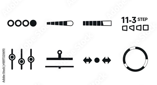 Collection of user interface icons for progress, controls, and navigation.