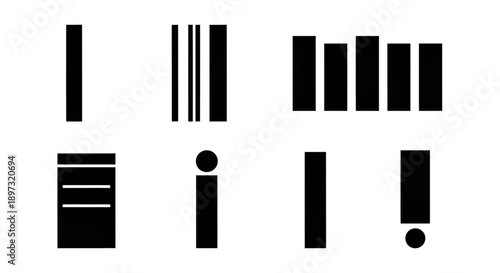 Set of versatile icons representing lists, data, information, and alerts for interfaces.