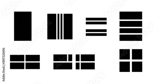 Diverse layout and content display icons for user interface design and organization.