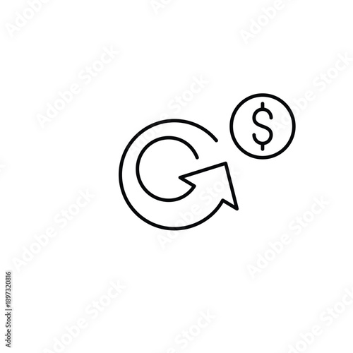 Renew and recycling arrow and dollar. Subscription refresh costs, billing cycle. Pixel perfect, editable stroke vector icon