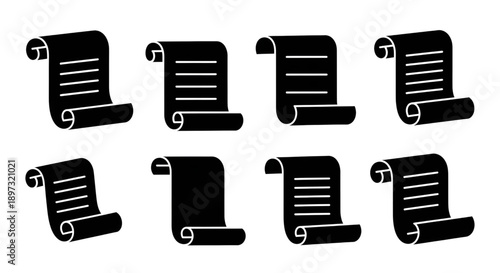 Old paper scroll icons set for history law and education