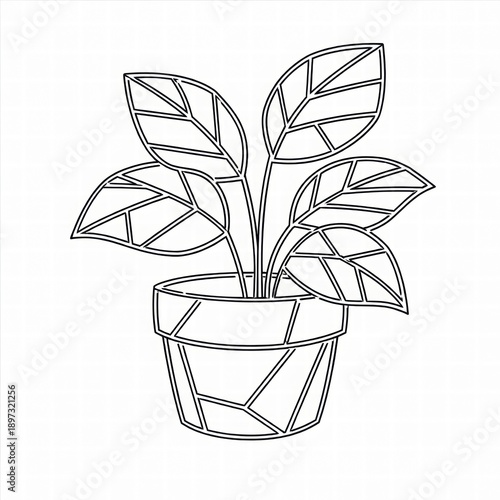 Wallpaper Mural Simple Line Art of a Potted Plant with Leaves Torontodigital.ca