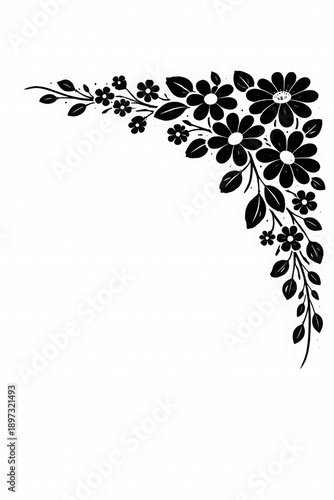 Wallpaper Mural Floral Corner Design in Black Silhouette Style Torontodigital.ca