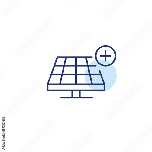 Solar panel and plus. Energy upgrade, power increase. Pixel perfect, editable stroke vector icon