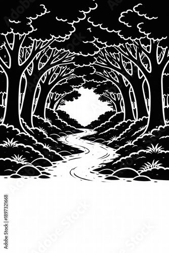 Serene Black and White Forest Scene