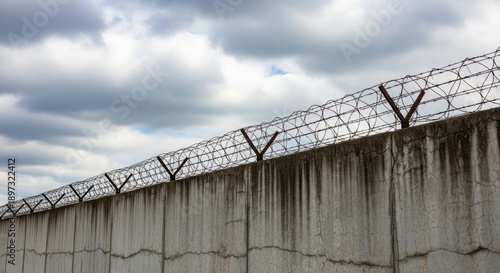 Wallpaper Mural Barbed wire fence on top of concrete wall under cloudy sky in open area Torontodigital.ca