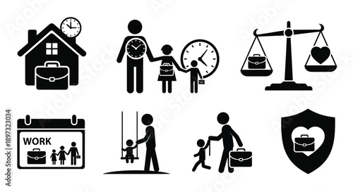 Work life balance icons for family and professional harmony