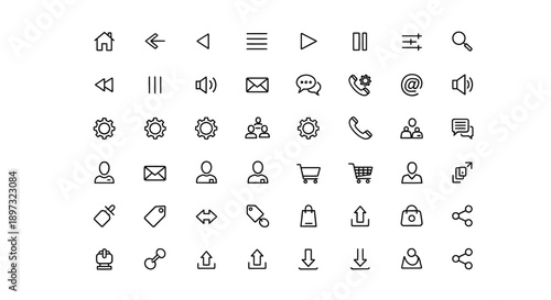 Collection of various web interface icons for business and communication on a white background