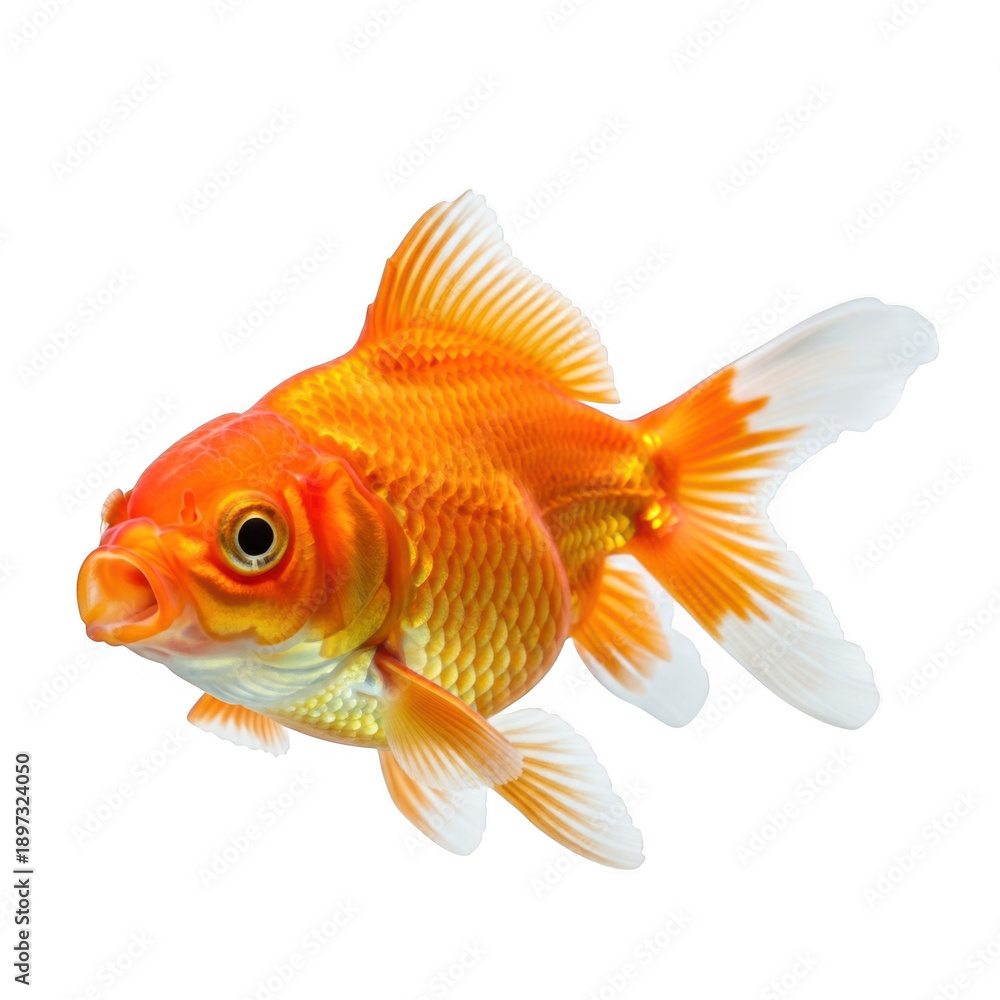 Fototapeta premium Vibrant orange goldfish swimming freely isolated on transparent background