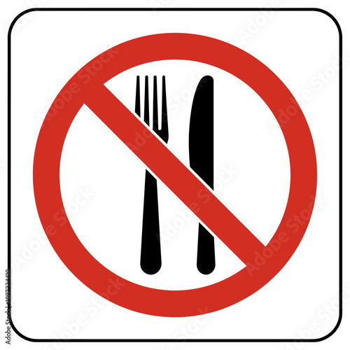 No eating allowed symbol with crossed knife and fork