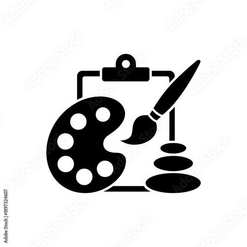 Black and white icon of art supplies on white background