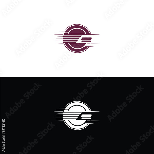 A sophisticated logo design featuring a stylized letter 'G' within a circle, adorned with horizontal speed lines, representing rapid service and efficiency.