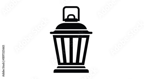 Black trash can with lid simple design isolated vector graphic silhouette