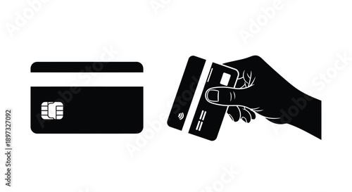 Payment cards and a hand exchanging money a striking silhouette