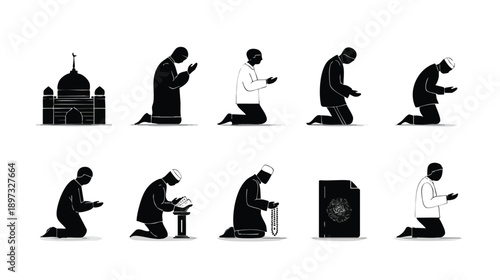 Worshipper kneeling in prayer silhouette performing devotion.