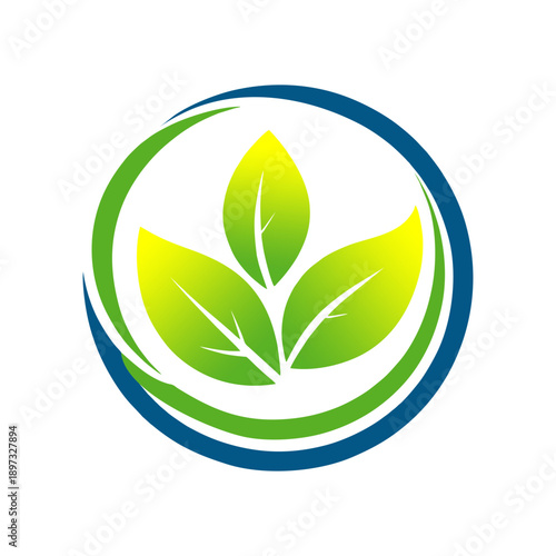 Eco-Friendly Leaf Symbol: A vibrant eco-friendly logo, featuring three stylized green leaves enclosed within a circular frame, symbolizing environmental sustainability.