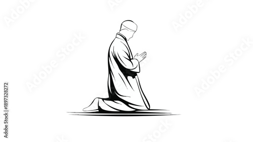 Kneeling Figure in Silent Prayer Silhouette.