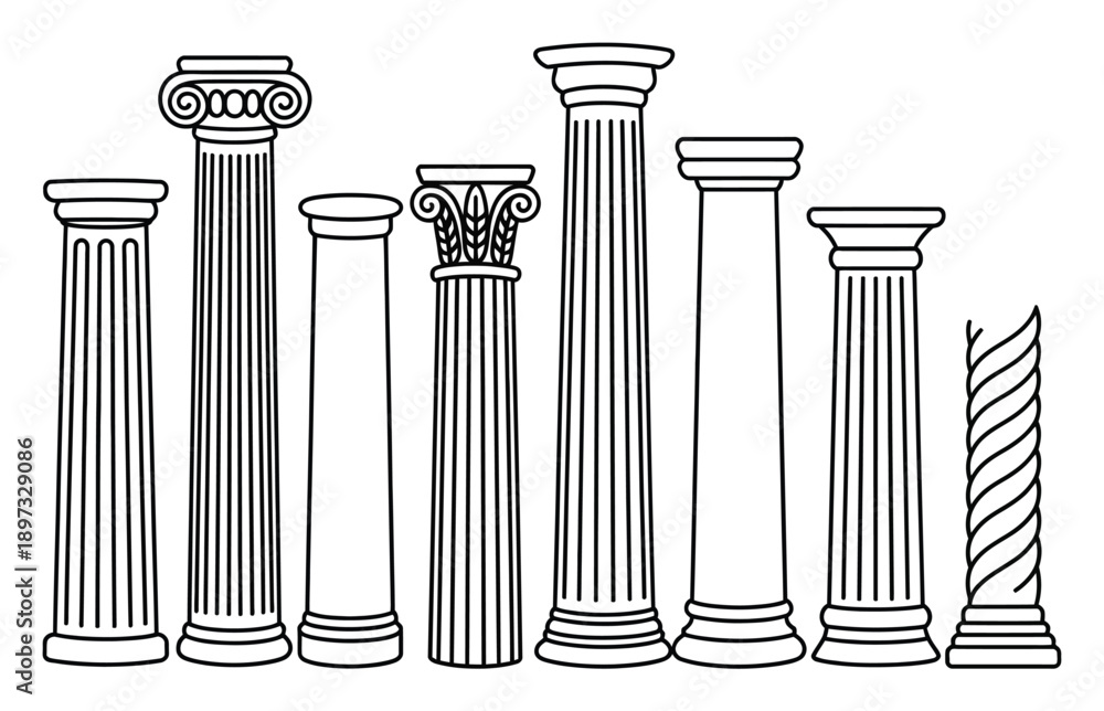 Naklejka premium Ancient Greek Columns Vector Illustration Set