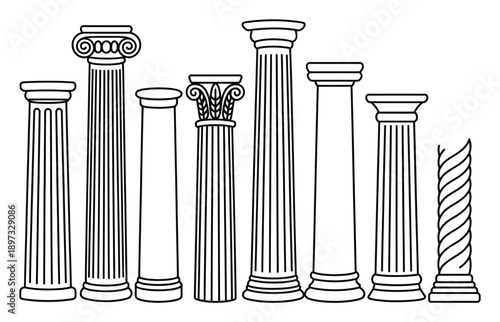 Ancient Greek Columns Vector Illustration Set