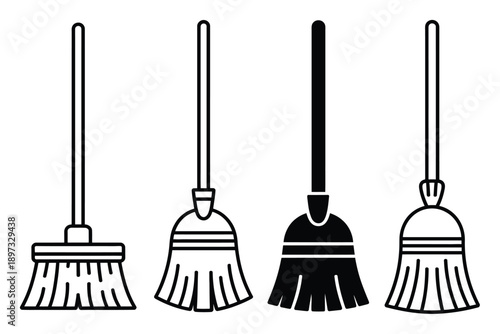 Broom Icon Set Simple Line Vector Illustration