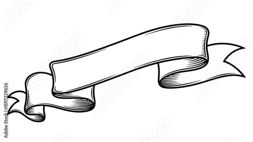 Elegant vintage ribbon banner drawing empty space for text isolated on white background