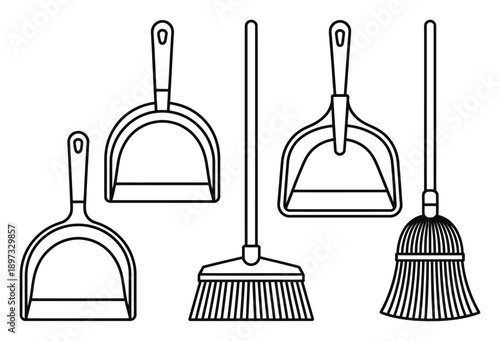 Cleaning Tools Broom and Dustpan Vector Illustration