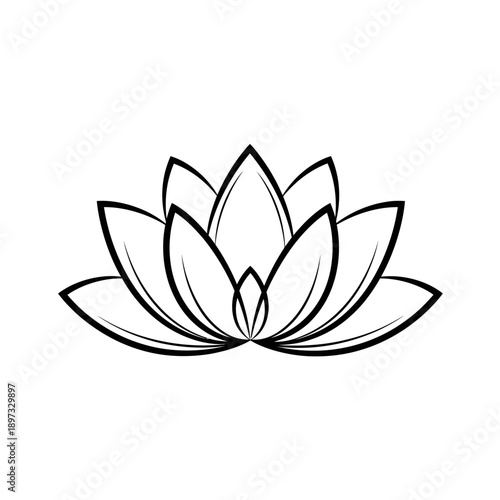Elegant black and white outline illustration of a blooming lotus flower representing peace and