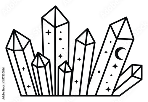 Crystal Cluster Magical Celestial Mystical Vector Illustration