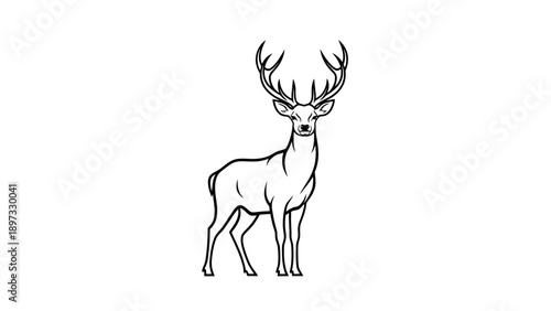 Elegant Line Art Illustration of a Majestic Stag with Antlers on a White Background
