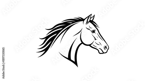 Elegant minimalist black and white horse head silhouette graphic design illustration
