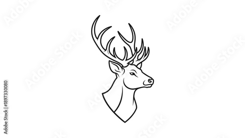 Elegant Line Art Illustration of a Majestic Stag's Head with Antlers on a White Background