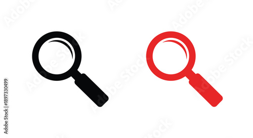Two magnifying glasses one black and one red in stark silhouette