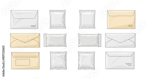 Collection of assorted envelopes in various designs and colors.