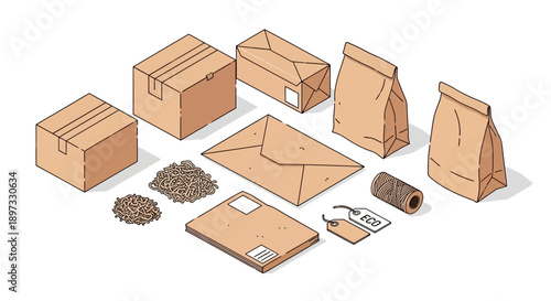 Assorted cardboard packaging materials and shipping supplies.