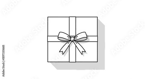 Simple line drawing of a gift box with a bow on a white background.