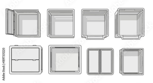 Collection of various empty window frames and frames with different designs.