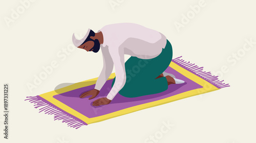 Person praying on prayer rug in peaceful posture.