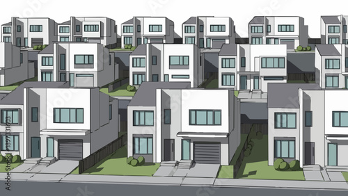 Modern suburban neighborhood with contemporary townhouses