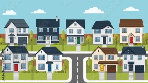 Modern suburban neighborhood with diverse houses