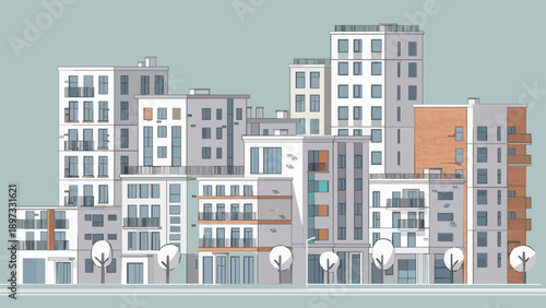 Modern apartment buildings with balconies in urban setting