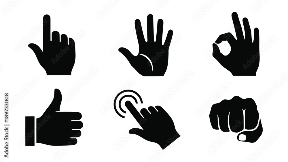 Fototapeta premium Various hand gestures depicted in black visually striking silhouette