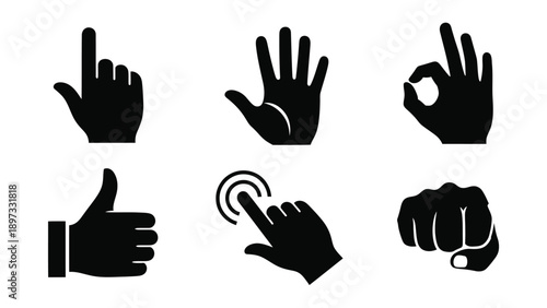 Various hand gestures depicted in black visually striking silhouette