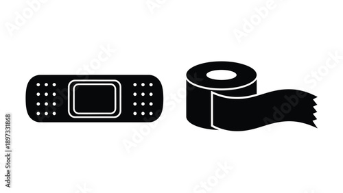 Bandage and toilet paper roll isolated graphic design simple black silhouette