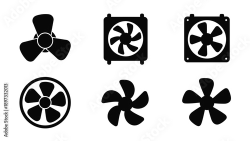 Black fan icons and cooling system elements simple graphic silhouette