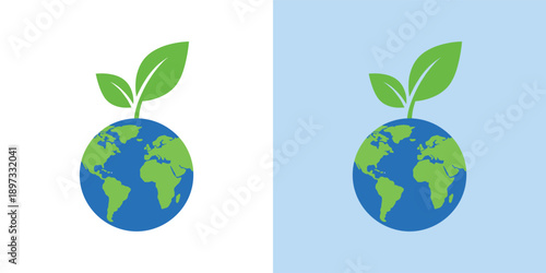 Illustration of Earth with sprouting leaves on contrasting backgrounds showcasing environmental conservation