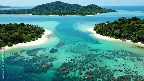 Serene tropical islands with crystal clear turquoise waters and vibrant coral reefs.