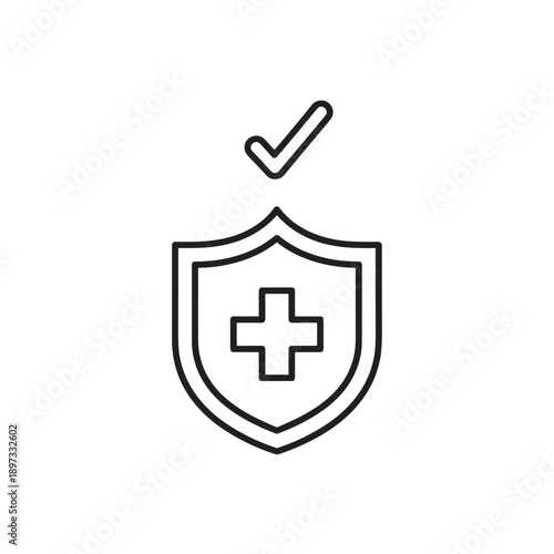 Health Insurance Shield with Check Mark Icon.