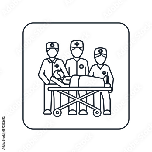 Medical Team Transporting Patient on Stretcher Icon.